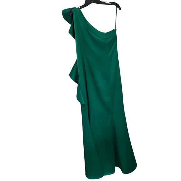 Mango Dark Green One-Shoulder Rose Ruffle Maxi Dress Size 8 - Picture 2 of 10